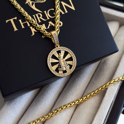 Colar Medalha N. Sra. Aparecida Vazado Cravejado P - Corrente e Pulseira Palmeira Banhado A Ouro 18k