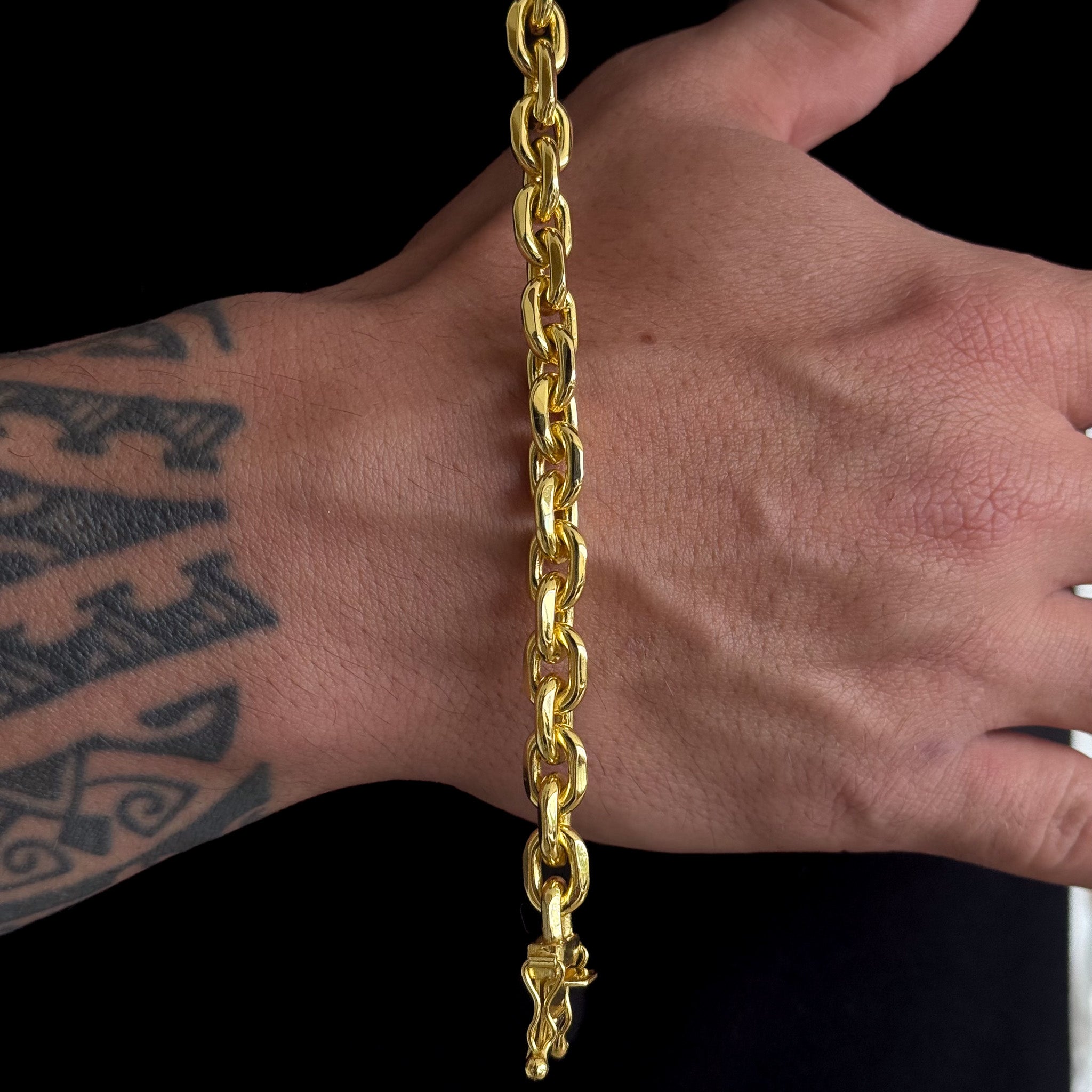 Pulseira Cadeado 8mm 30gr Fecho Duplo Banhado A Ouro 18k