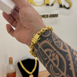 Pulseira Cadeado 8mm 30gr Fecho Duplo Banhado A Ouro 18k