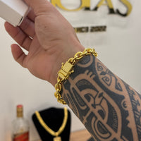 Pulseira Cadeado 8mm 30gr Fecho Duplo Banhado A Ouro 18k