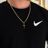 Colar Crucifixo Palito P - Corrente Lacraia Banhado A Ouro 18k
