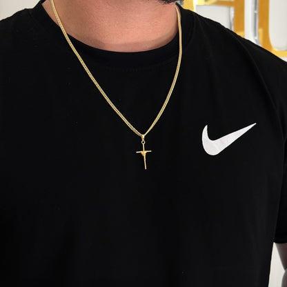 Colar Crucifixo Palito P - Corrente Lacraia Banhado A Ouro 18k