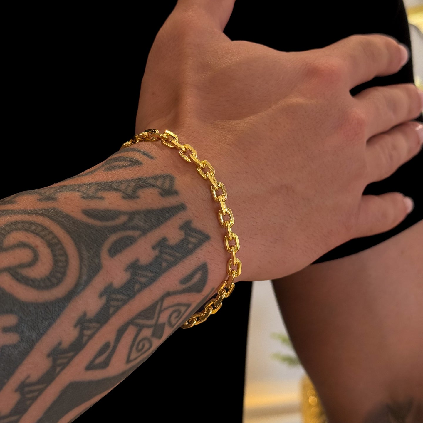 Pulseira Cadeado 5mm 14gr Fecho Duplo Banhado A Ouro 18k
