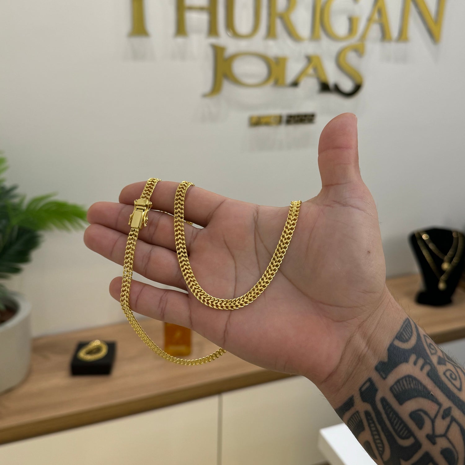 Corrente Grumet Dupla 7mm 31gr Fecho Duplo Banhado A Ouro 18k