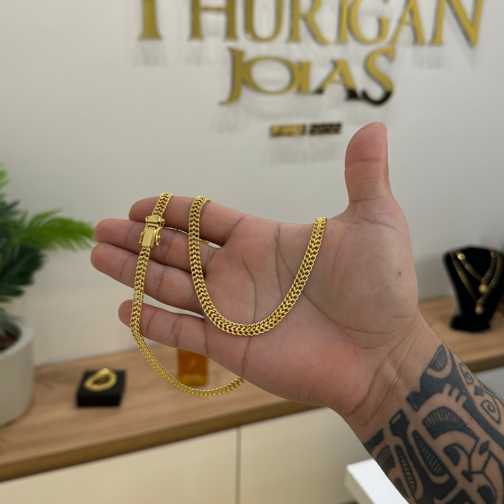 Corrente Grumet Dupla 7mm 31gr Fecho Duplo Banhado A Ouro 18k