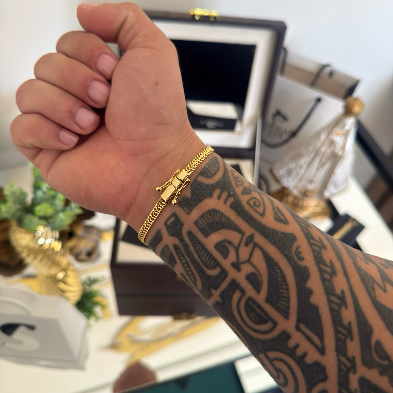 Pulseira Grumet Dupla 5mm 7gr Fecho Duplo Banhado A Ouro 18k