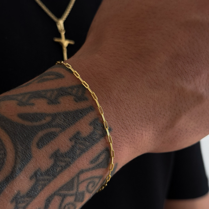Colar Crucifixo Palito P - Corrente Cadeado e Pulseira Cadeado Alongado Banhado A Ouro 18k