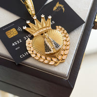 Pingente Coração N. Sra. Aparecida Cravejado 6,5x5cm Banhado A Ouro 18k