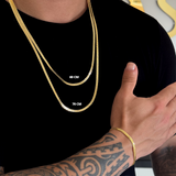 Kit Corrente e Pulseira Grumet Flat 4mm Fecho Duplo Banhado A Ouro 18k