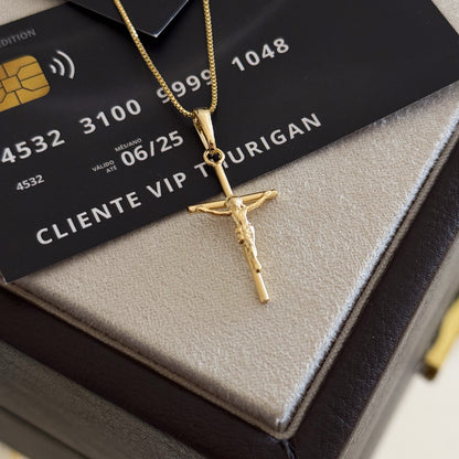 Pingente Crucifixo Palito Jesus P 3x2cm Banhado A Ouro 18k