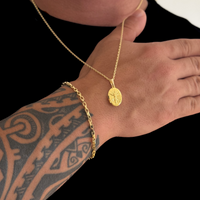 Colar Plaquinha Oval Jesus - Corrente Cadeado e Pulseira Veneziana Banhado A Ouro 18k