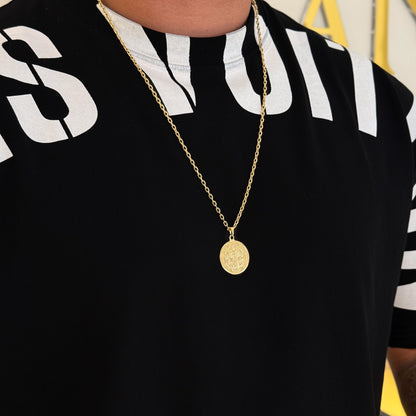 Colar Medalha De São Bento - Corrente e Pulseira Cadeado 2mm Banhado A Ouro 18k