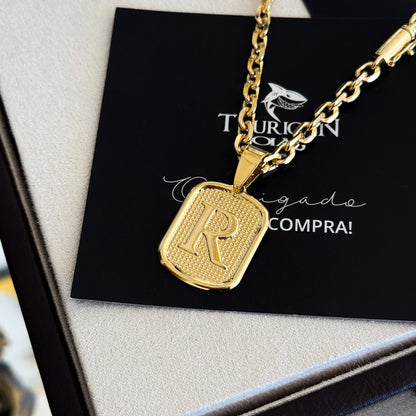 Colar Plaquinha De Letra - Corrente Cadeado Banhado A Ouro 18k