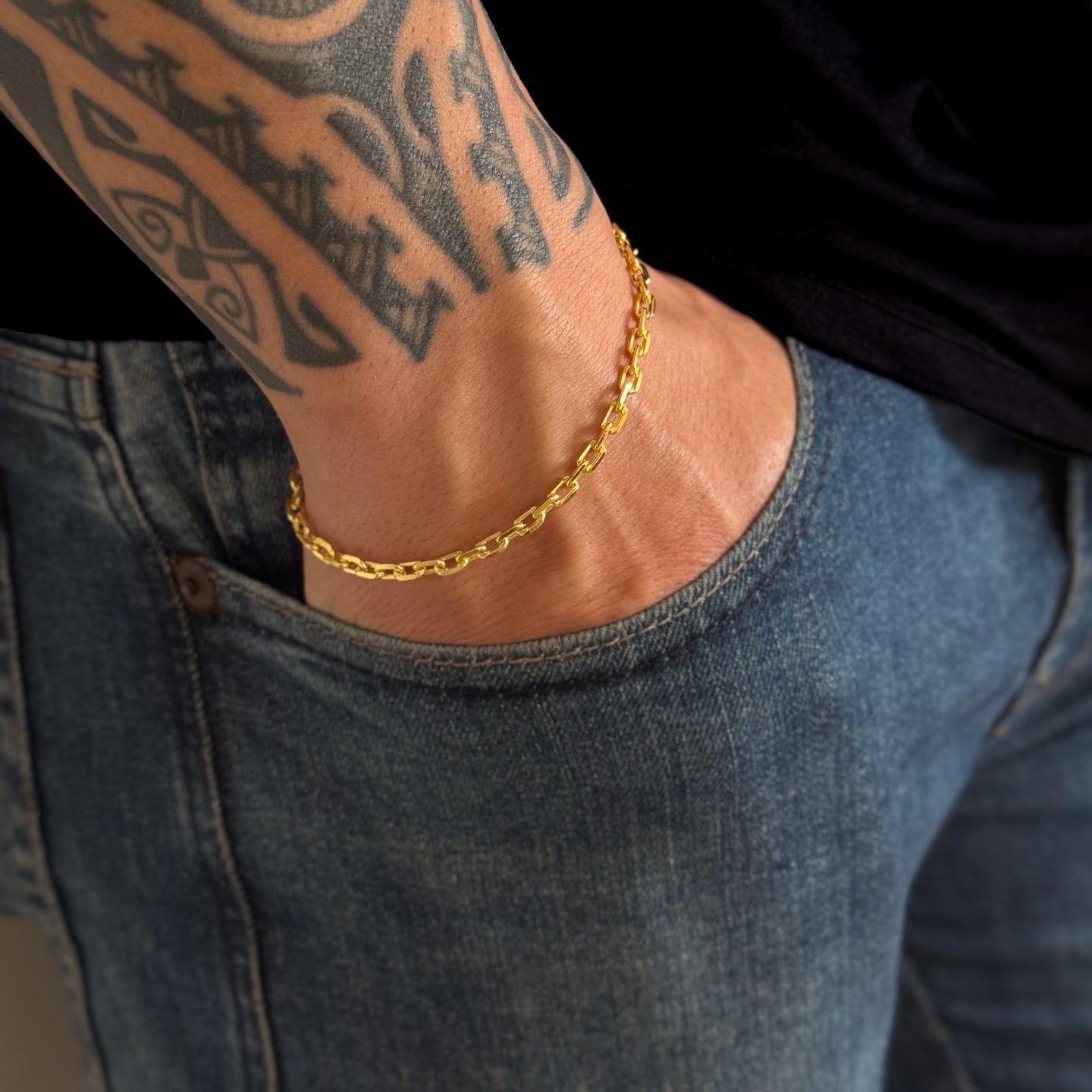 Pulseira Cadeado 3,5mm 7gr Fecho Duplo Banhado A Ouro 18k