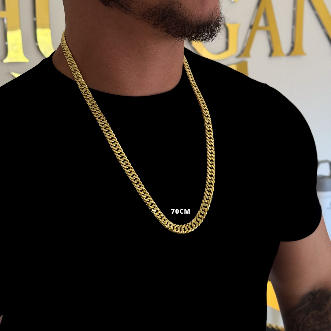 Corrente Lacraia 10mm 82gr Fecho Duplo Banhado A Ouro 18k