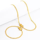 Kit Corrente e Pulseira Piastrine 4mm Fecho Duplo Banhado A Ouro 18k