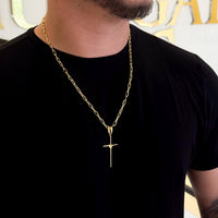 Colar Crucifixo Palito G - Corrente e Pulseira Cadeado Alongado Banhado A Ouro 18k