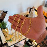 Kit Corrente e Pulseira Grumet 4mm Fecho Duplo Banhado A Ouro 18k