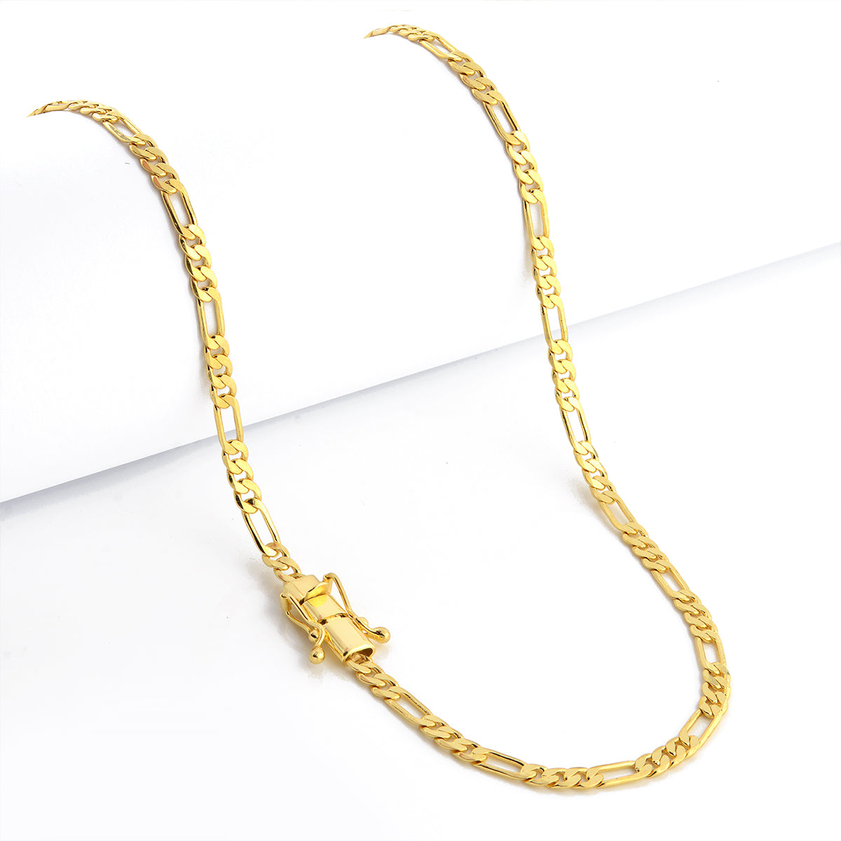 Corrente 3 Por 1 Fígaro 4mm 16gr Fecho Duplo Banhado A Ouro 18k