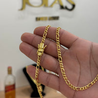 Corrente 3 Por 1 Fígaro 4mm 16gr Fecho Duplo Banhado A Ouro 18k
