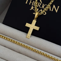 Colar Crucifixo Em Alto Relevo - Corrente e Pulseira Palmeira Banhado A Ouro 18k