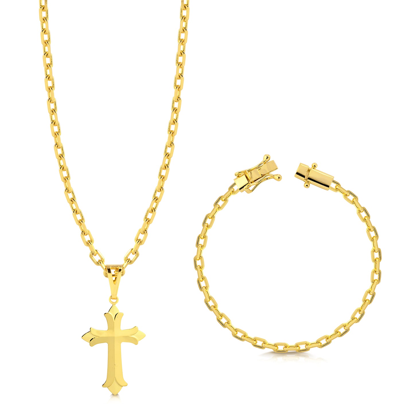 Colar Crucifixo Português - Corrente Cadeado Banhado A Ouro 18k