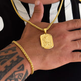 Colar Plaquinha São Jorge - Corrente e Pulseira Palmeira Banhado A Ouro 18k
