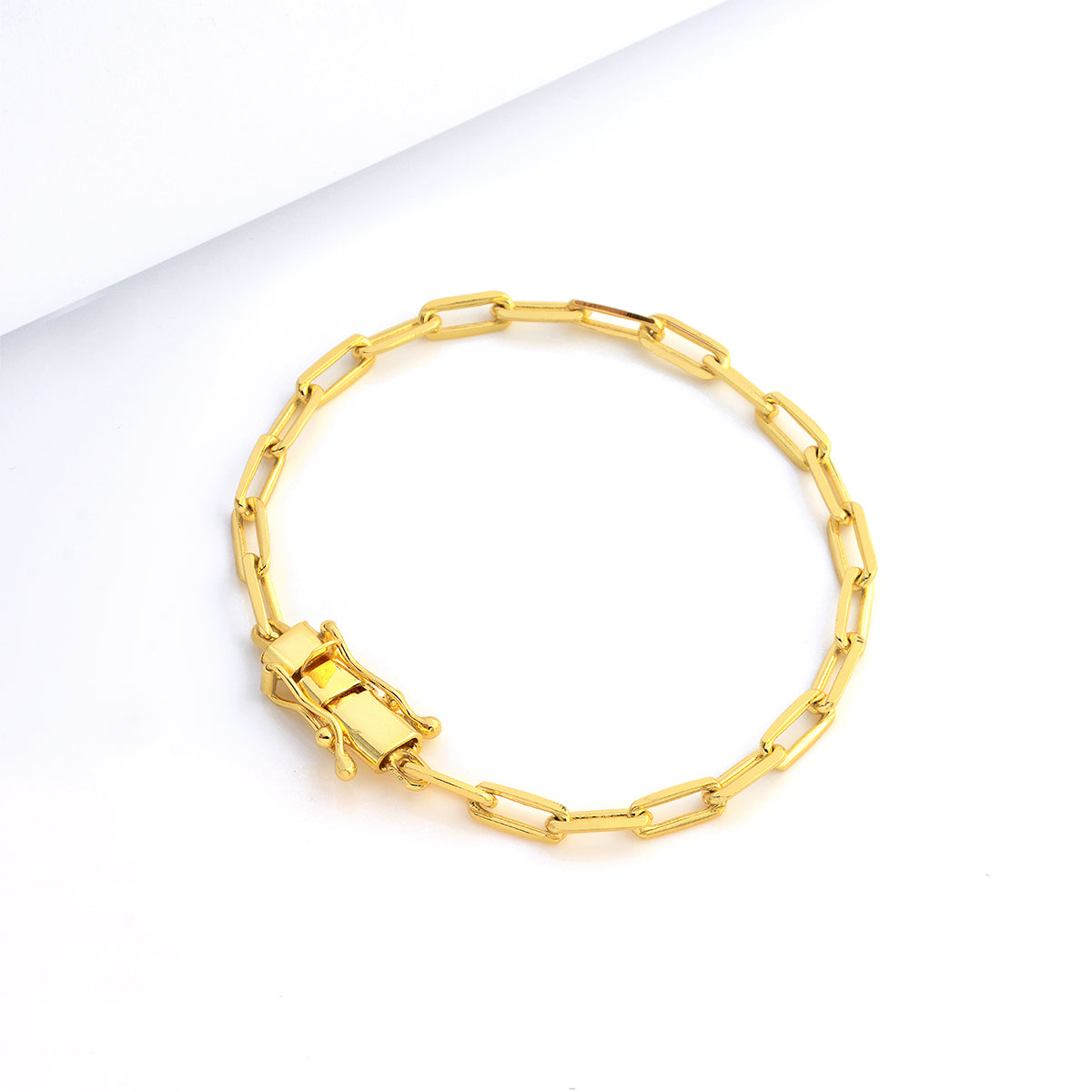 Pulseira Cadeado Alongado 4mm 5gr Fecho Duplo Banhado A Ouro 18k