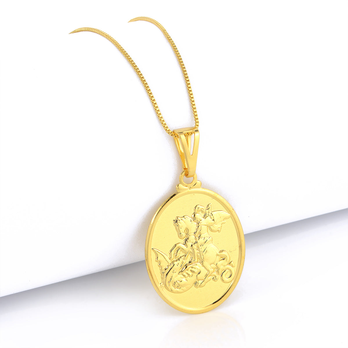 Pingente Plaquinha Oval São Jorge 3,5x2,5cm Banhado A Ouro 18k