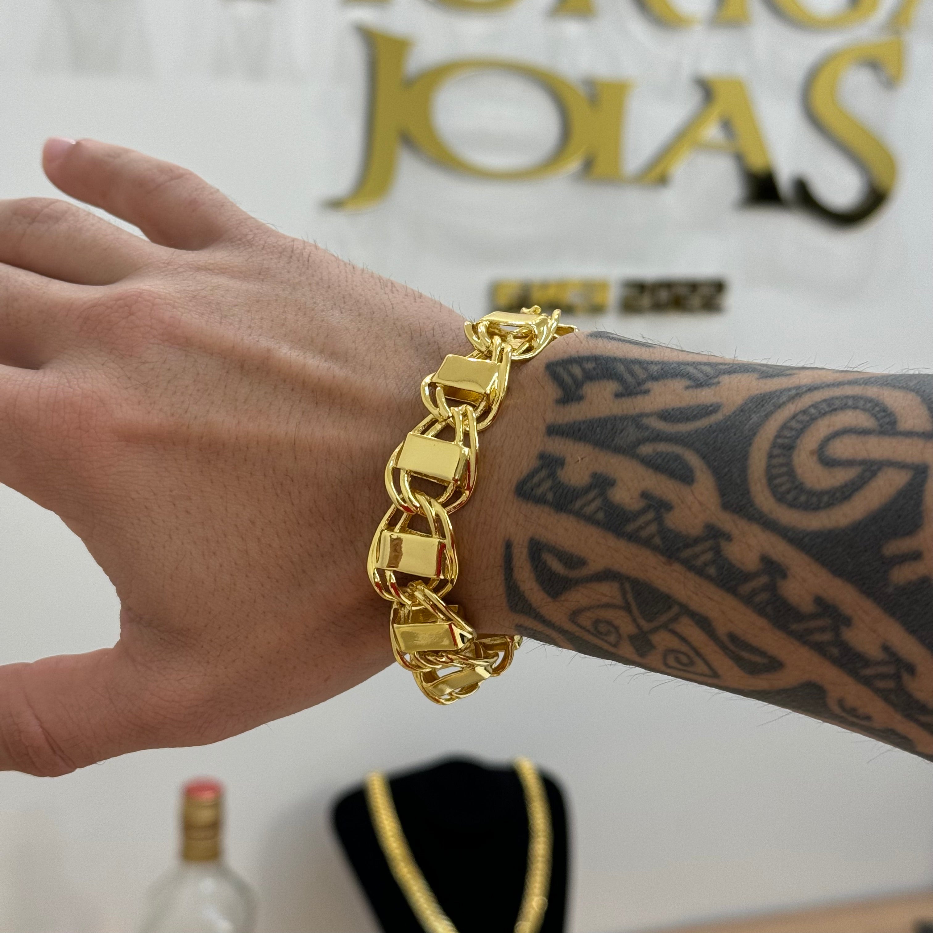 Pulseira Dubai 16mm 50gr Fecho Duplo Banhado A Ouro 18k
