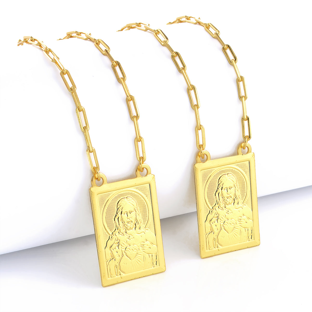 Escapulário Cadeado Alongado Sagrado Coração de Jesus 2mm 16gr 70cm Banhado A Ouro 18k