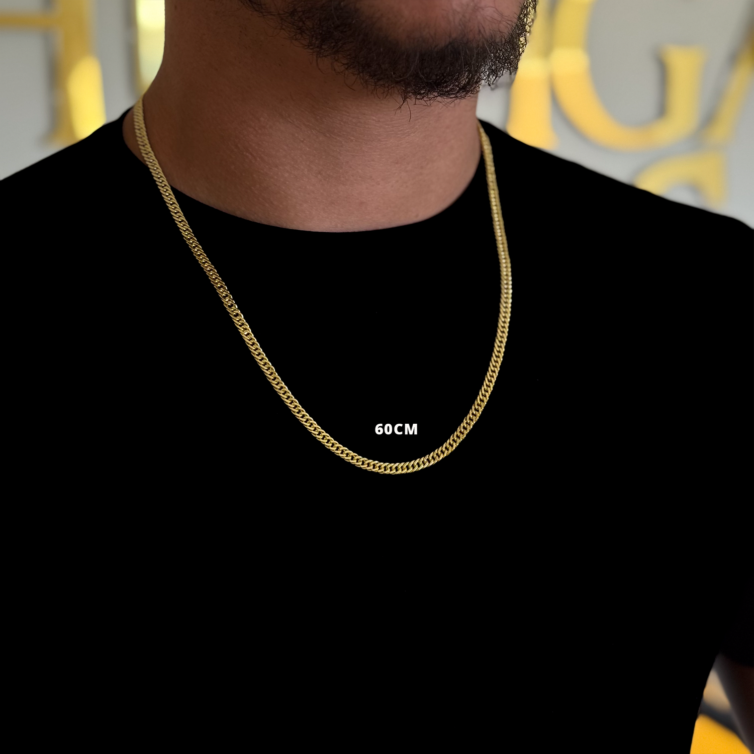 Corrente Lacraia 4mm 23gr Fecho Duplo Banhado A Ouro 18k