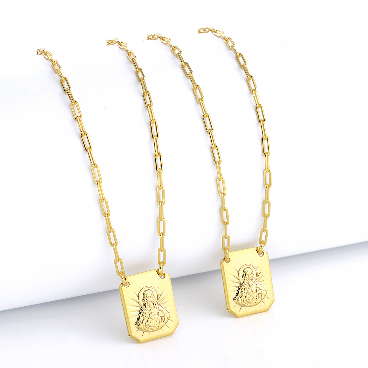 Escapulário Cadeado Alongado Sagrado Coração de Jesus 1,5mm 6gr 70cm Banhado A Ouro 18k