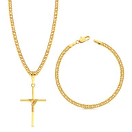 Colar Crucifixo Palito M - Corrente e Pulseira Lacraia Banhado A Ouro 18k
