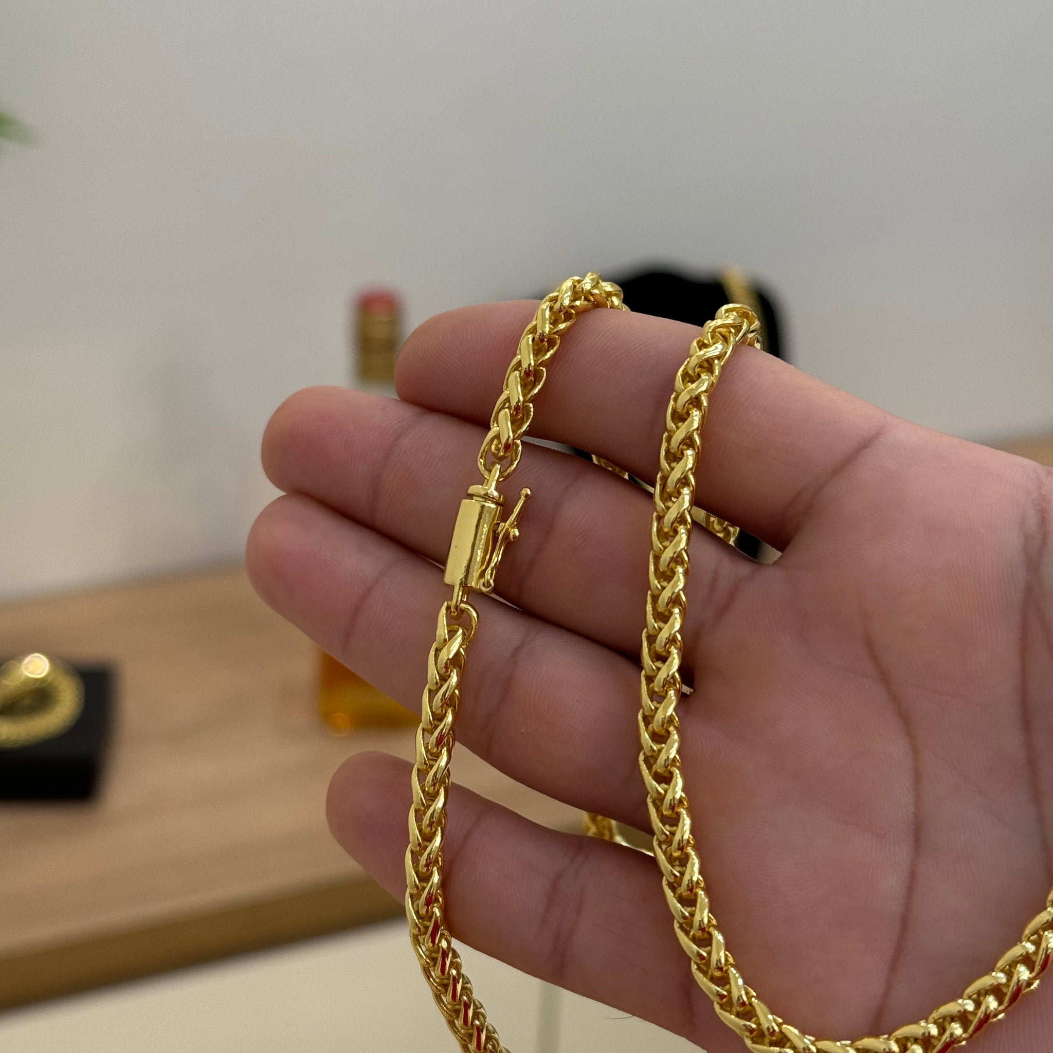 Corrente Palmeira 5mm 52gr Fecho Bomba Banhado A Ouro 18k