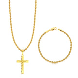 Colar Crucifixo Jesus Na Cruz 3D - Corrente e Pulseira Baiana Banhado A Ouro 18k