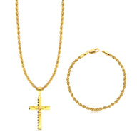 Colar Crucifixo Jesus Na Cruz 3D - Corrente e Pulseira Baiana Banhado A Ouro 18k