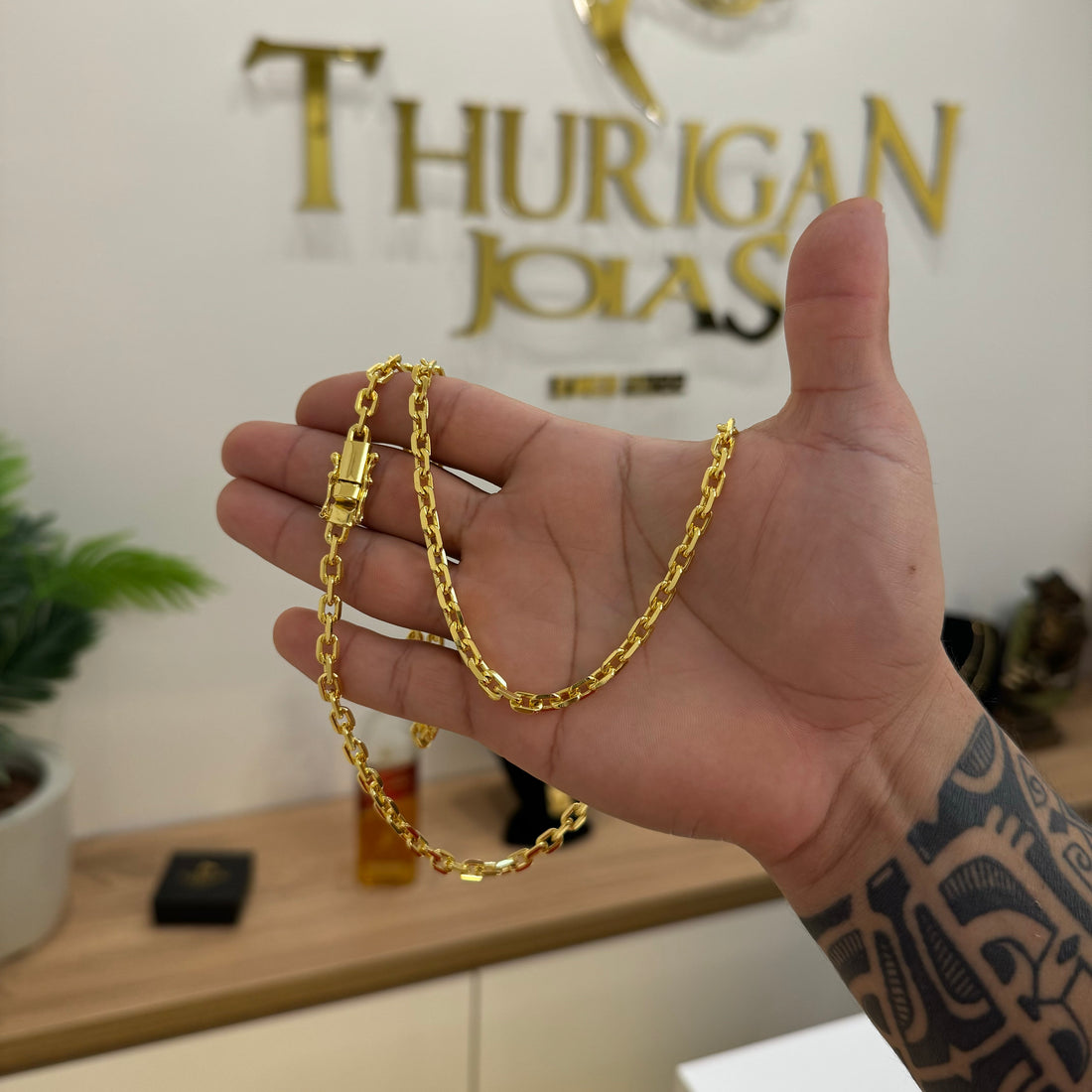 Corrente Cadeado 5mm 38gr Fecho Bomba Banhado A Ouro 18k