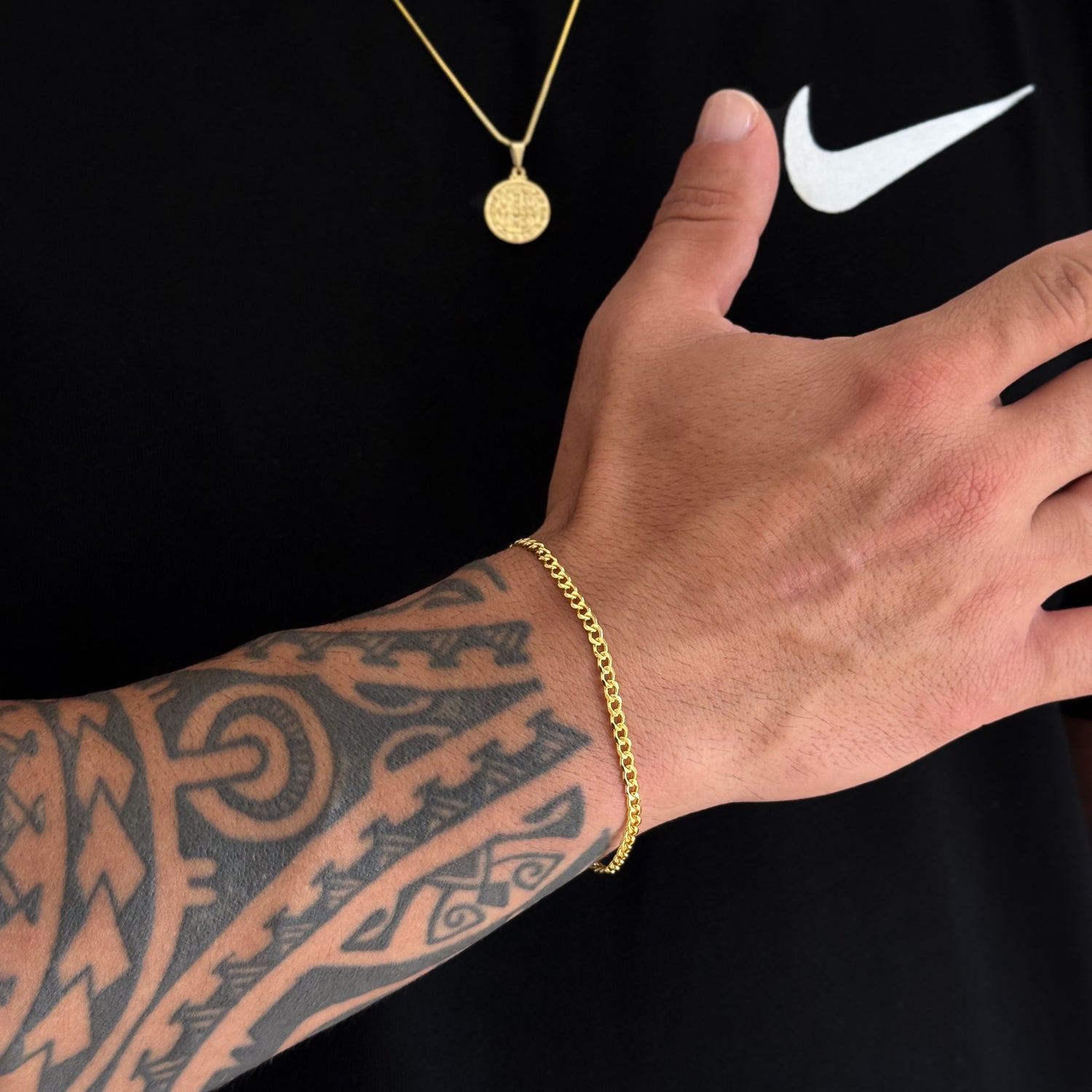 Colar Medalha De São Bento - Corrente Veneziana e Pulseira Grumet Banhado A Ouro 18k
