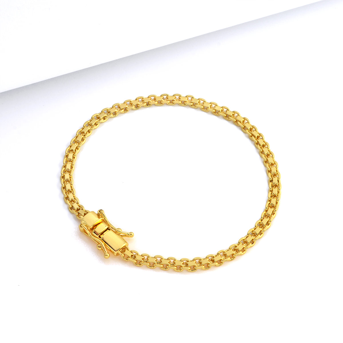 Pulseira Cadeado Duplo 4mm 5gr Fecho Duplo Banhado A Ouro 18k