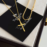Colar Crucifixo Palito Liso Inri - Corrente 3 Por 1 Fígaro e Pulseira Baiana Banhado A Ouro 18k