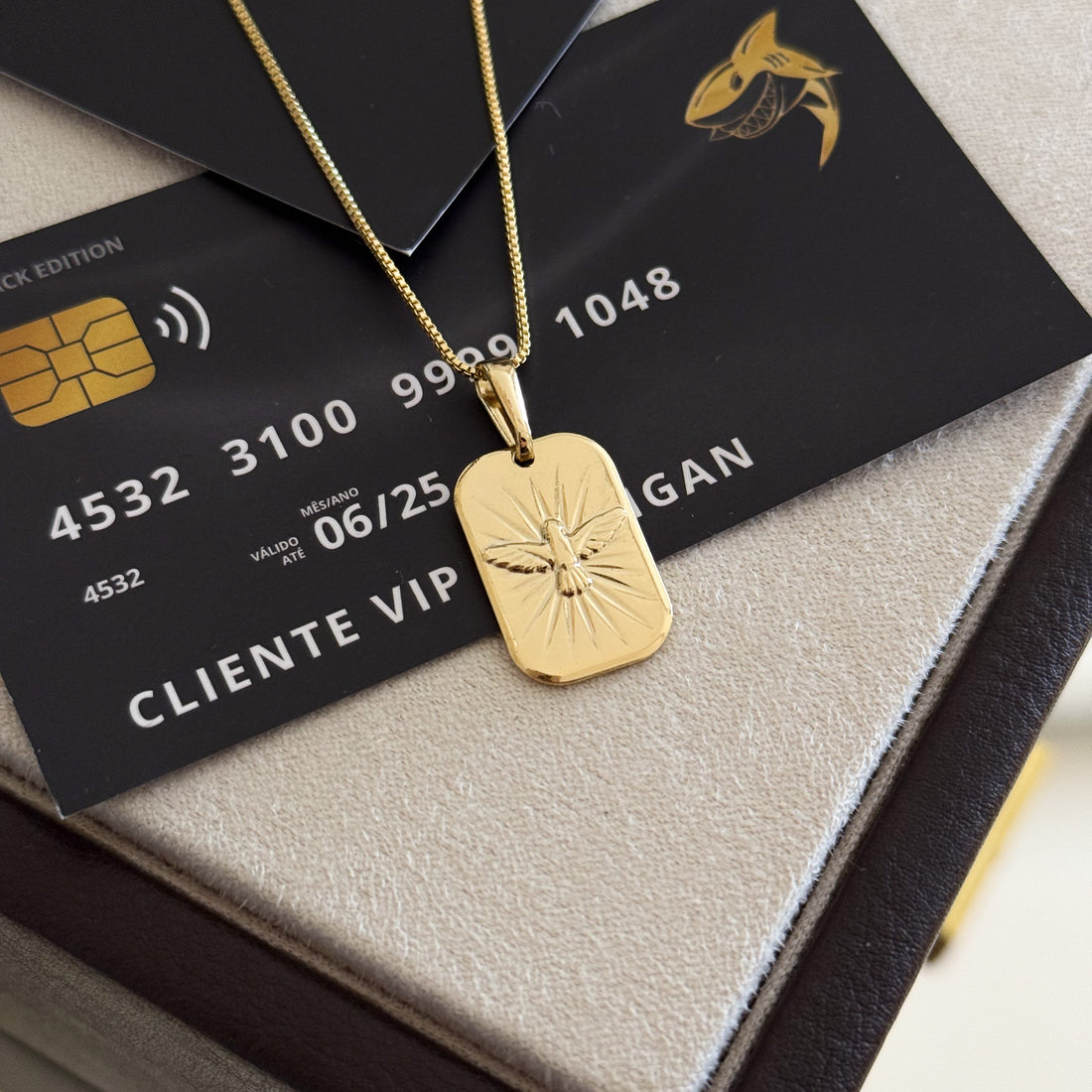 Pingente Plaquinha Espírito Santo 2x1,5cm Banhado A Ouro 18k