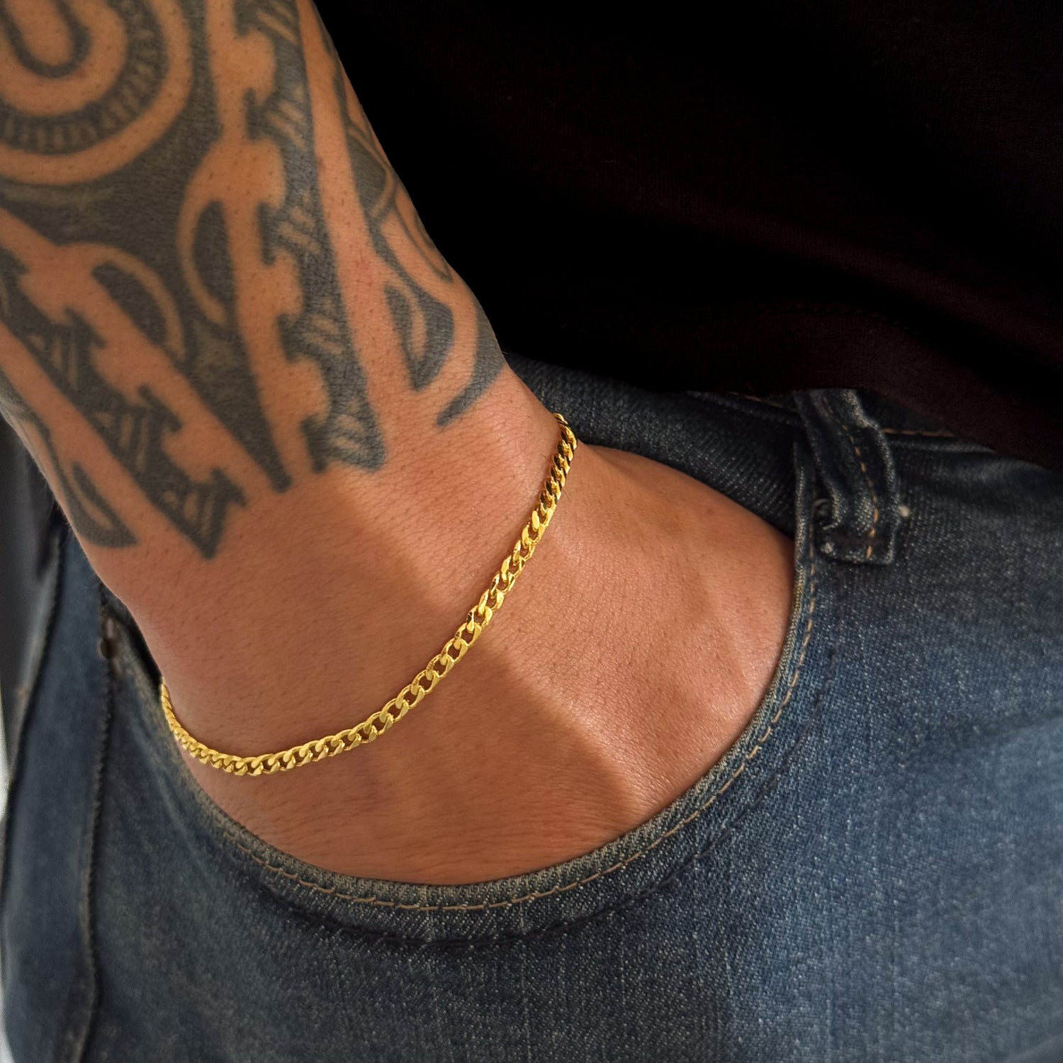 Kit Corrente e Pulseira Grumet 3mm Fecho Lagosta Banhado A Ouro 18k