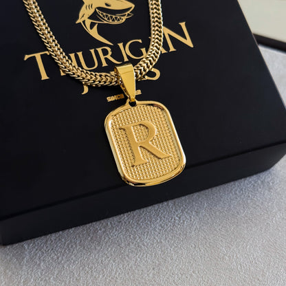 Colar Plaquinha De Letra - Corrente Grumet Dupla Banhado A Ouro 18k