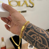 Kit Corrente e Pulseira Cadeado 5mm Fecho Bomba Banhado A Ouro 18k
