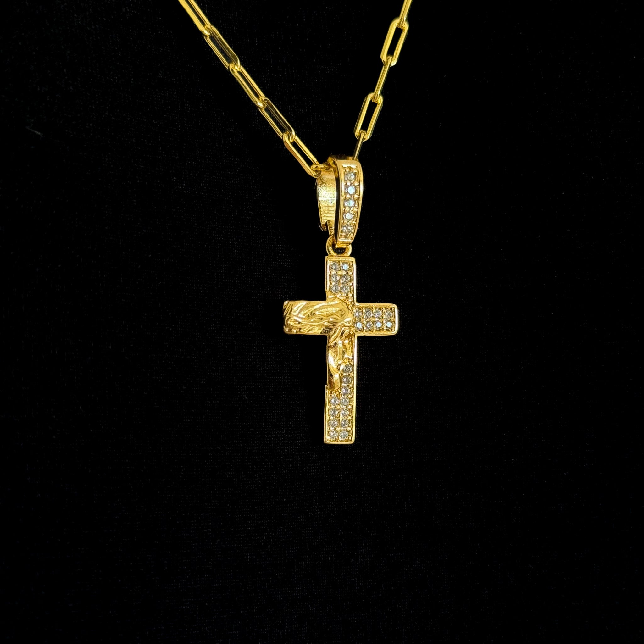 Colar Face De Cristo Cravejado P - Corrente e Pulseira Cadeado Alongado Banhado A Ouro 18k
