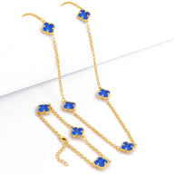 Kit Corrente e Pulseira Elo Português 2mm Trevo Topázio Banhado A Ouro 18k