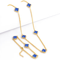 Kit Corrente e Pulseira Elo Português 2mm Trevo Topázio Banhado A Ouro 18k