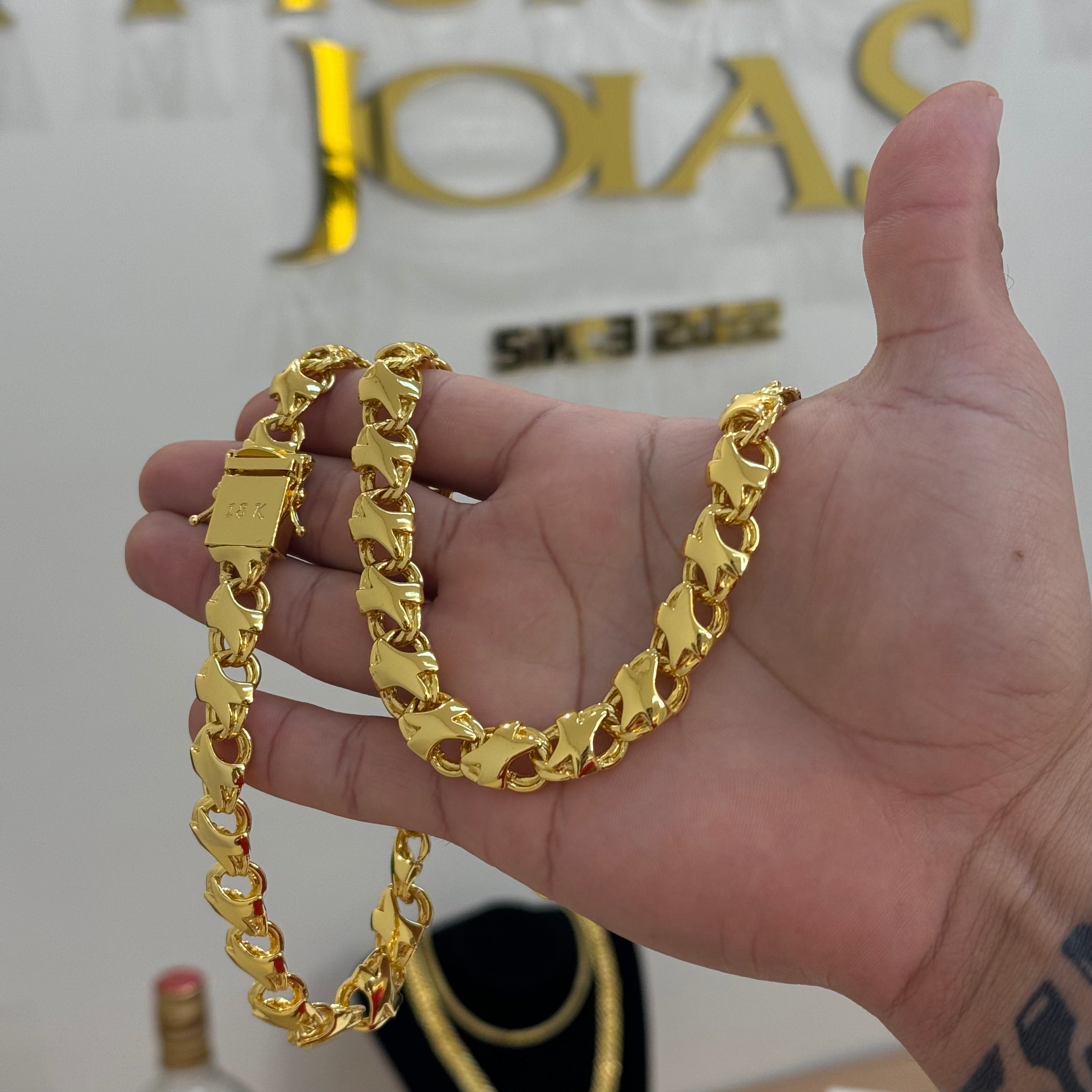 Corrente Friso X 11mm 118gr Fecho Duplo Banhado A Ouro 18k