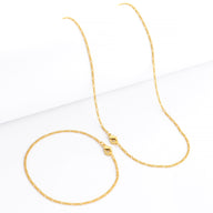 Kit Corrente e Pulseira 3 por 1 Fígaro 1,5mm Fecho Lagosta Banhado A Ouro 18k
